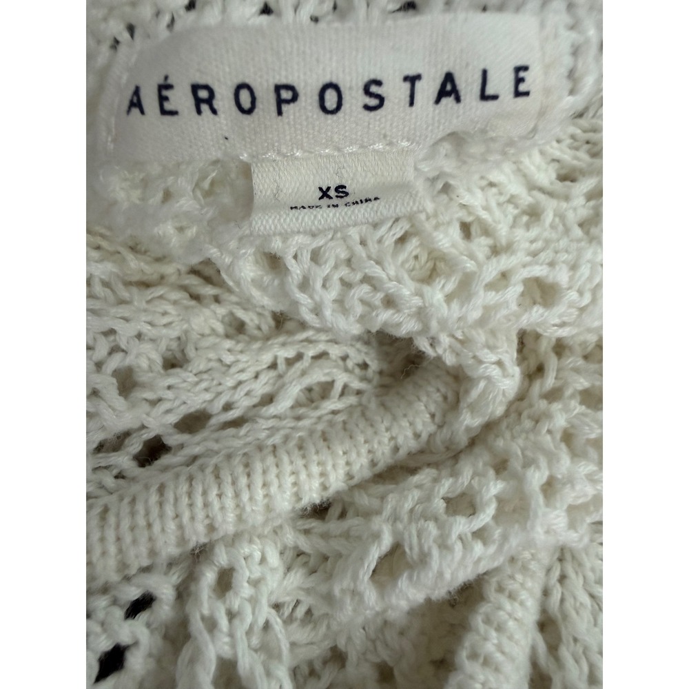 Aeropostale Women's Cream Open Knit Tie Front Cropped Cardigan Sweater Boho XS - Picture 6 of 10
